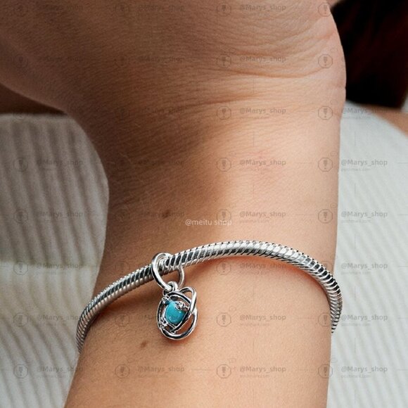 Pandora December Turqoise Blue Eternity Circle Dangle Charm - Picture 2 of 2